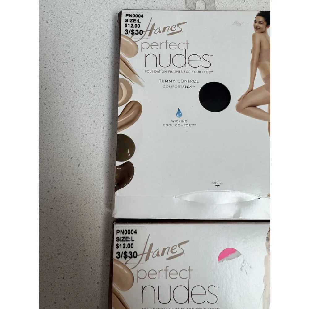 Hanes Perfect Nudes Pantyhose Tummy Control Comfort Black 2 Pack Size L